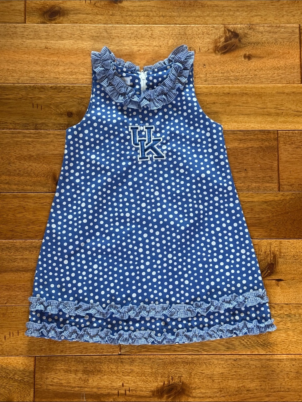 Vive La Fête Blue Polka Dot Ruffle Dress (Size 3)